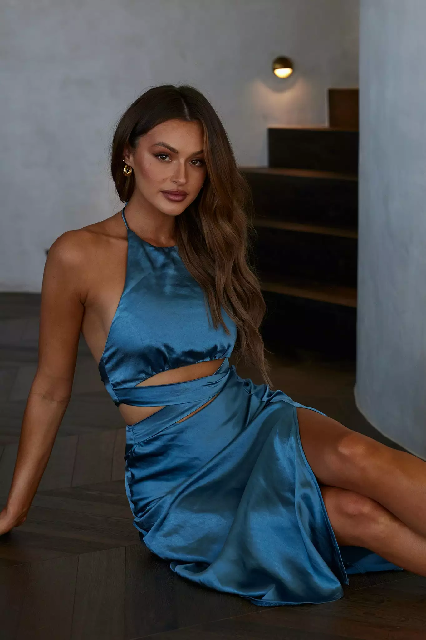 Selfie Leslie Social Butterfly Cut-Out Waist Midi Dress Midnight Blue - Image 4