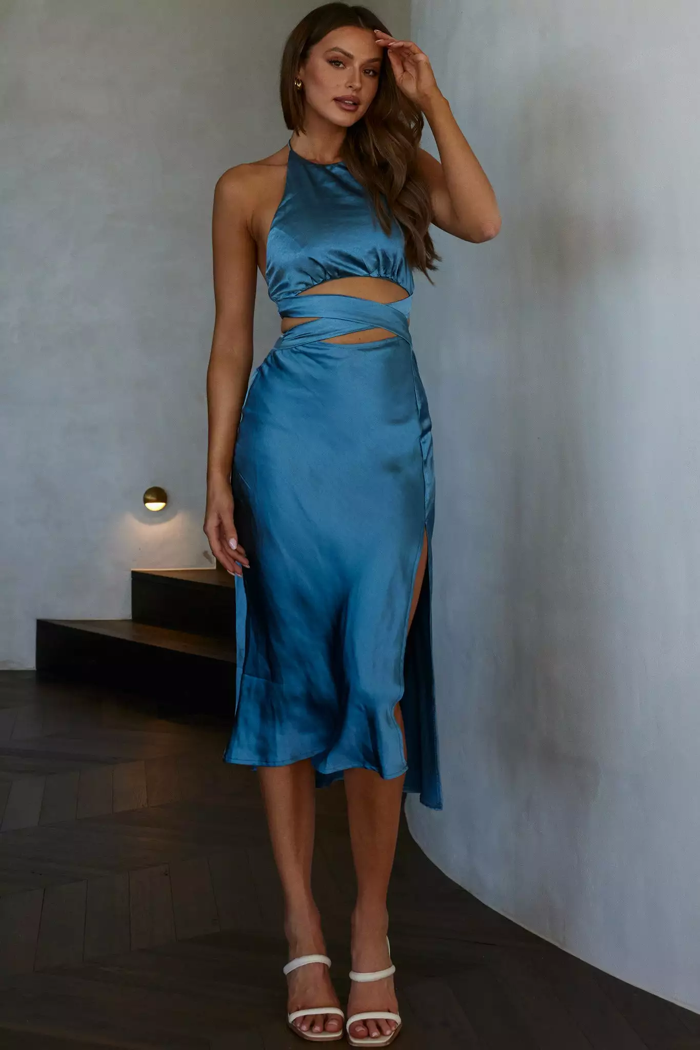 Selfie Leslie Social Butterfly Cut-Out Waist Midi Dress Midnight Blue - Image 7