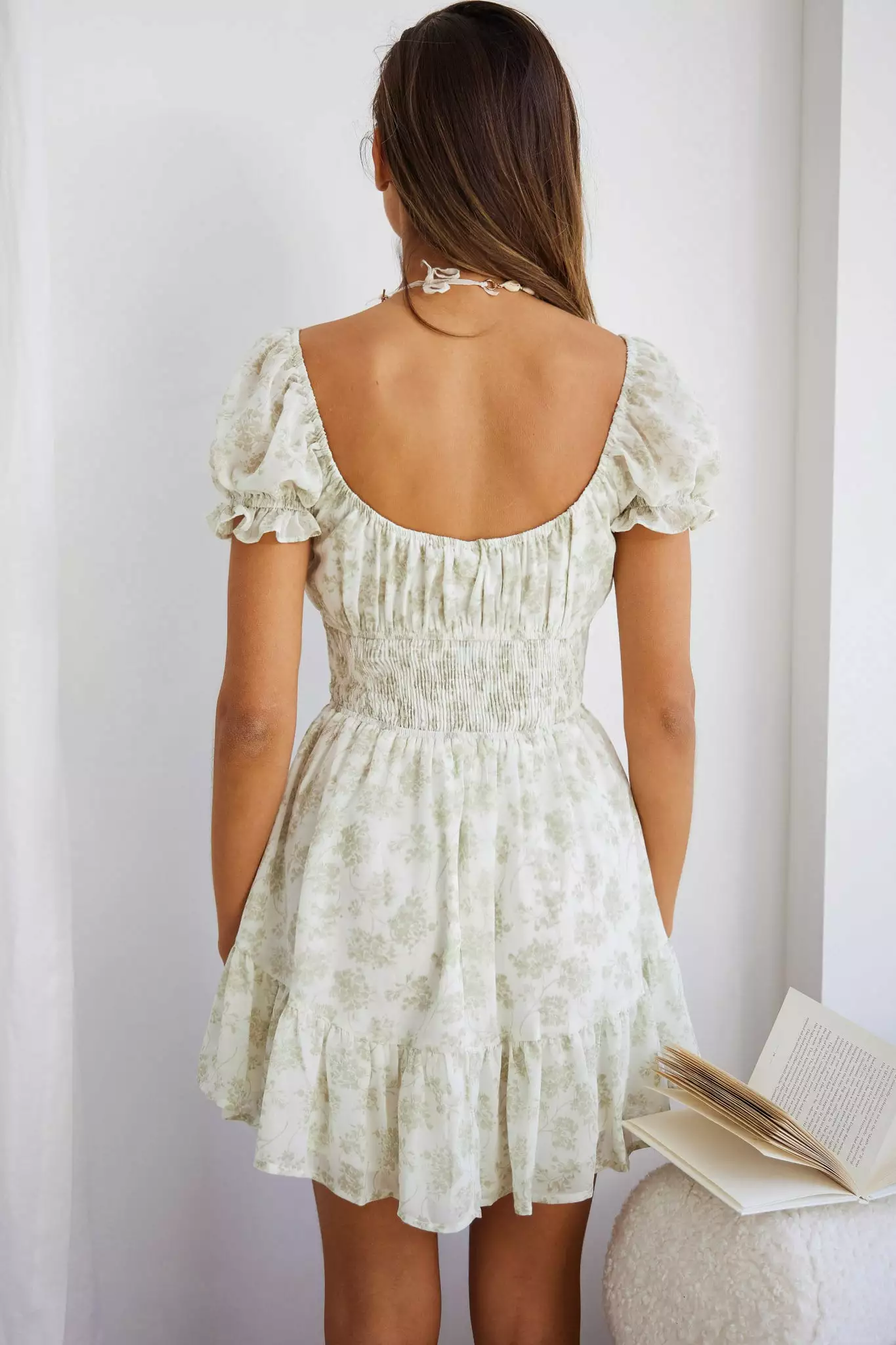 Selfie Leslie Amilie Shirred Waist Sundress Floral Mint - Image 2