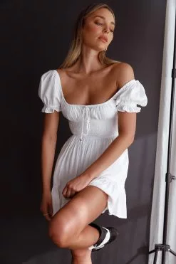 Angel Biba Amilie Shirred Waist Sundress White