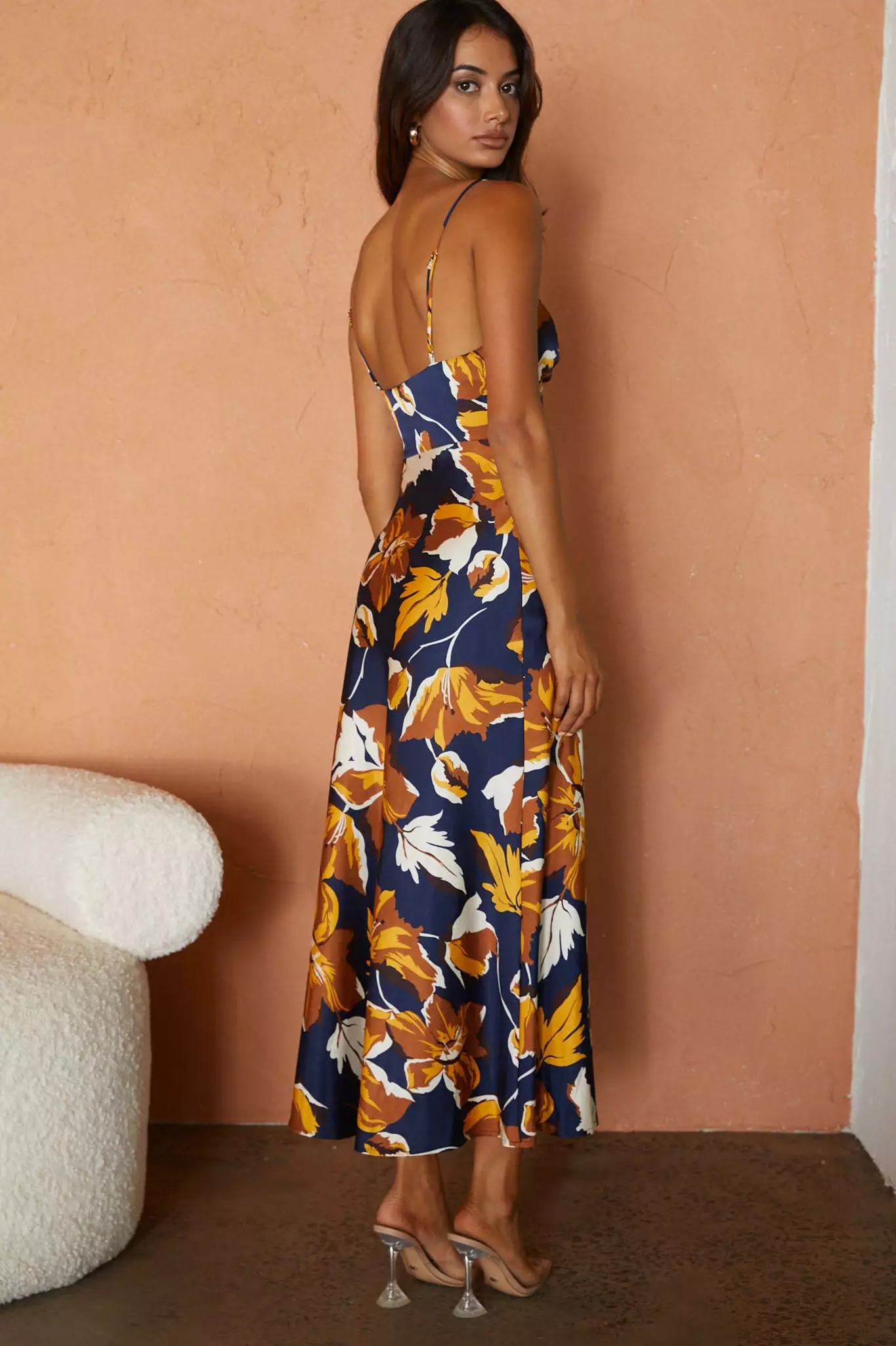 Selfie Leslie Missoula Cami Strap Padded Bust Midi Dress Floral Print Navy - Image 2