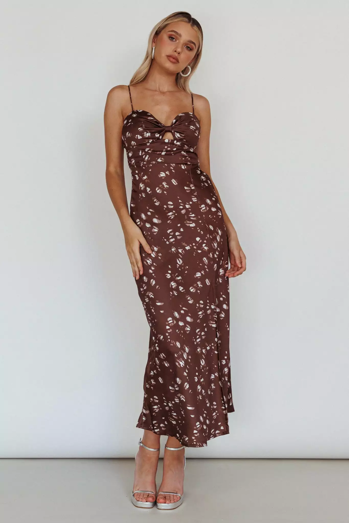 Here Comes The Sun Missoula Cami Strap Padded Bust Midi Dress Printed Brown - Image 3