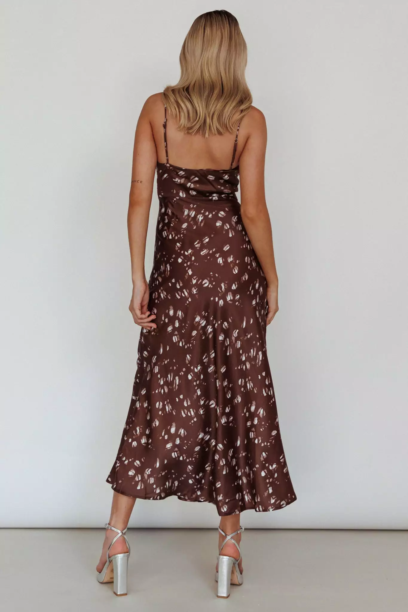 Here Comes The Sun Missoula Cami Strap Padded Bust Midi Dress Printed Brown - Image 2