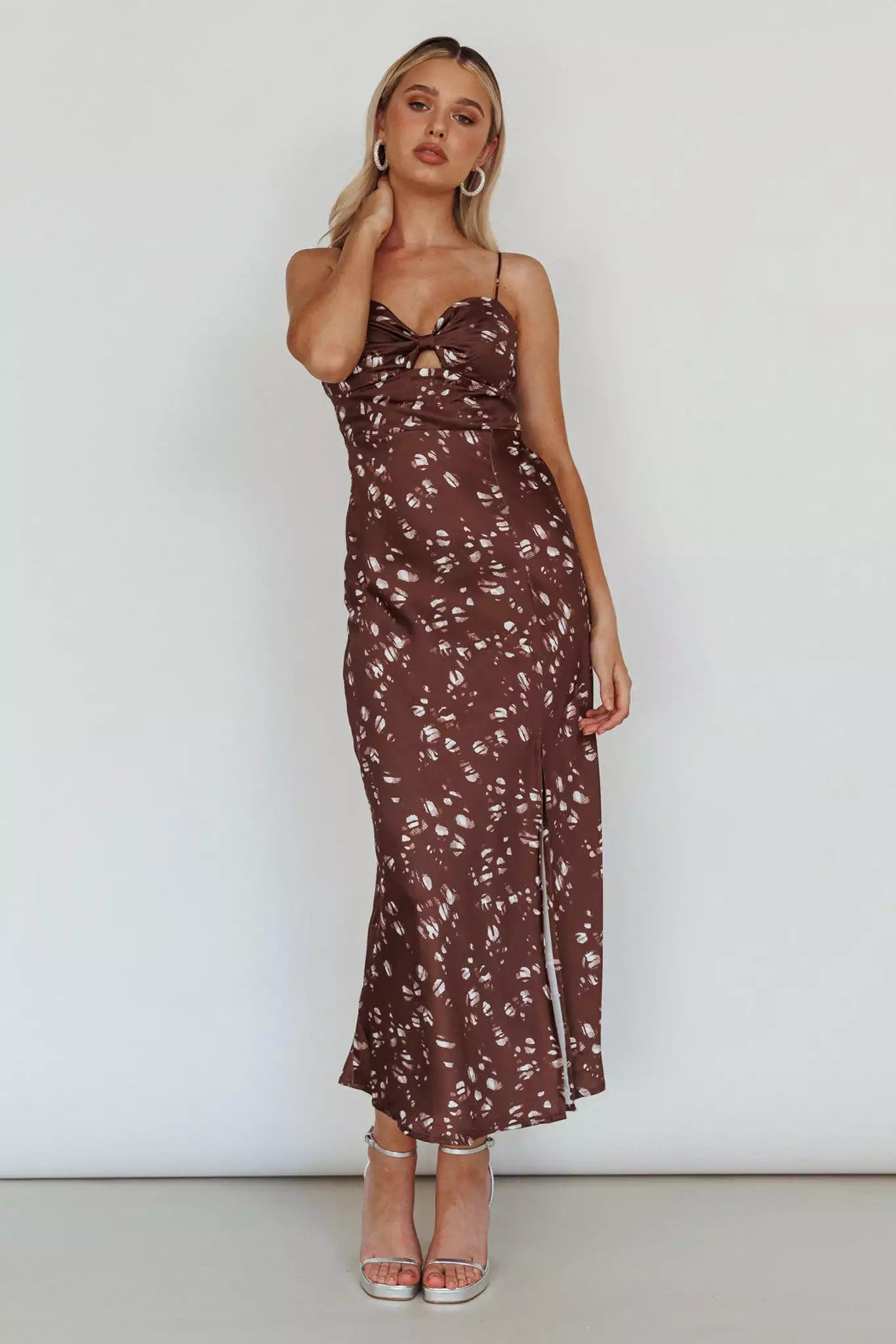 Here Comes The Sun Missoula Cami Strap Padded Bust Midi Dress Printed Brown - Image 5