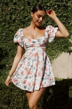 Selfie Leslie You're So Magic Cut-Out Mini Dress Floral Peach