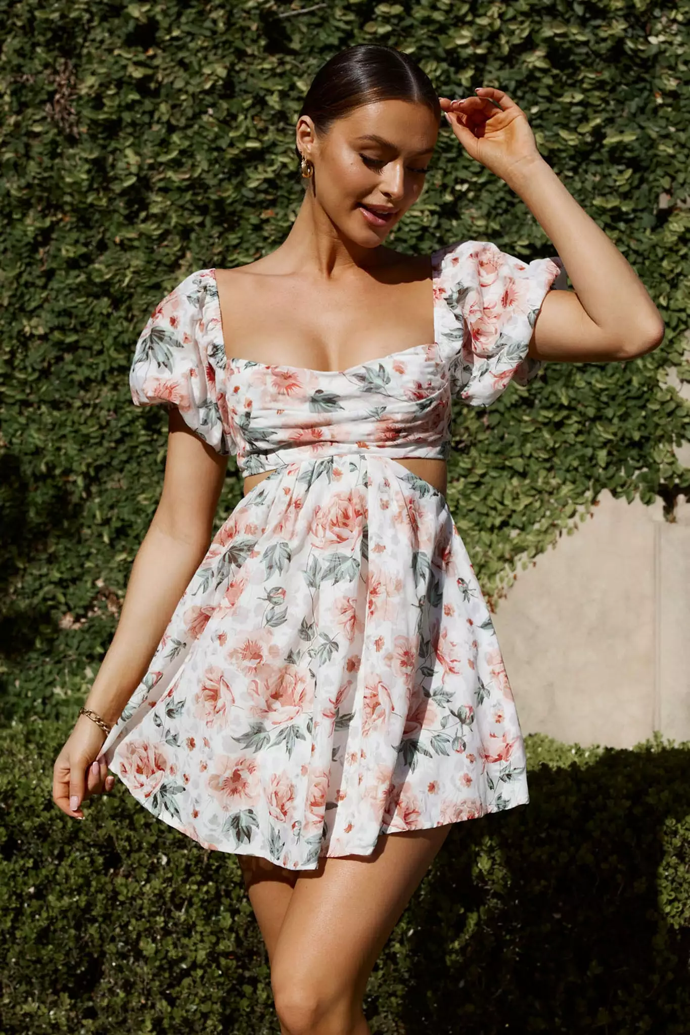 Selfie Leslie You're So Magic Cut-Out Mini Dress Floral Peach