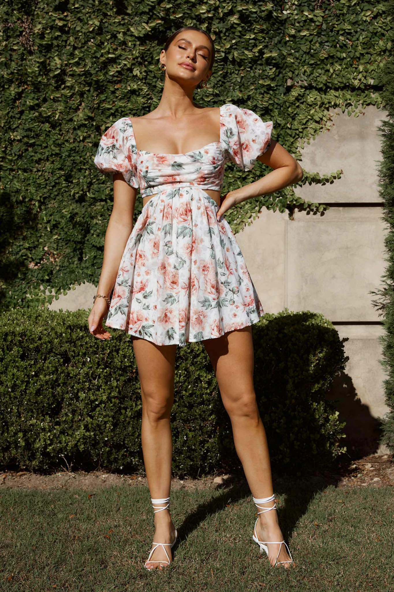 Selfie Leslie You're So Magic Cut-Out Mini Dress Floral Peach - Image 3