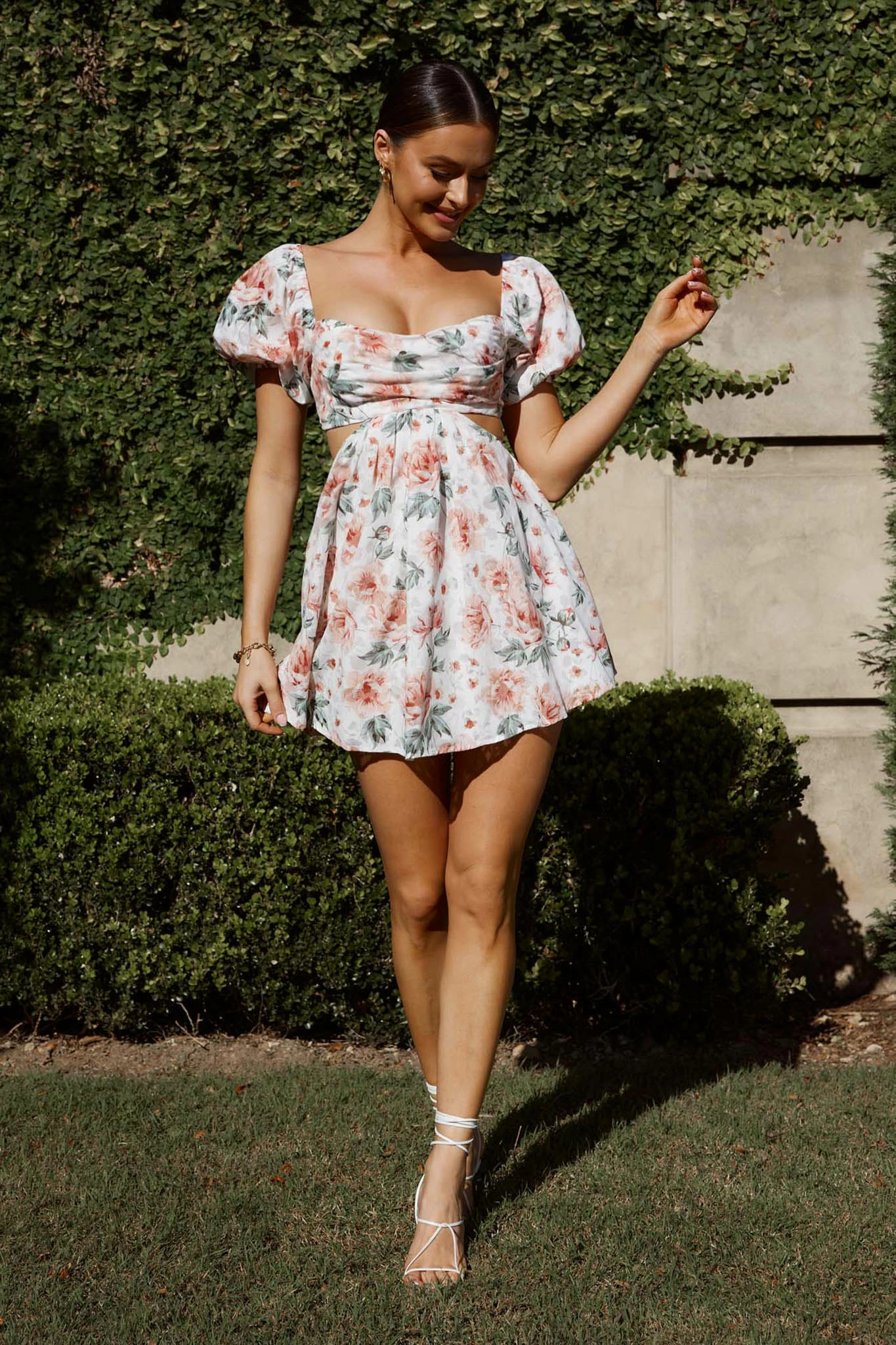 Selfie Leslie You're So Magic Cut-Out Mini Dress Floral Peach - Image 6