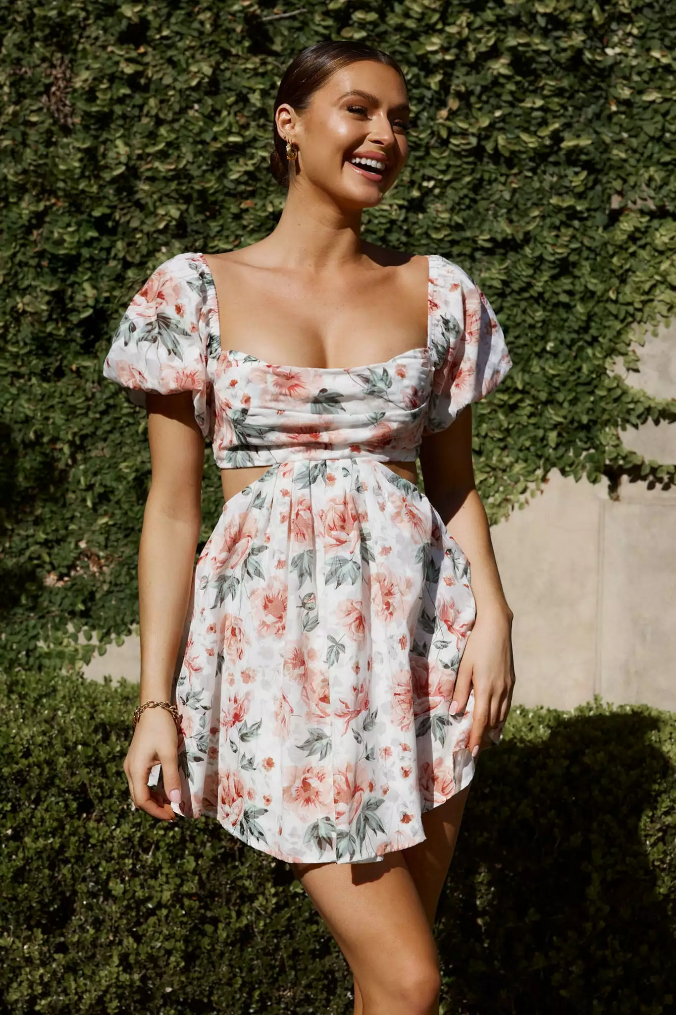 Selfie Leslie You're So Magic Cut-Out Mini Dress Floral Peach - Image 7