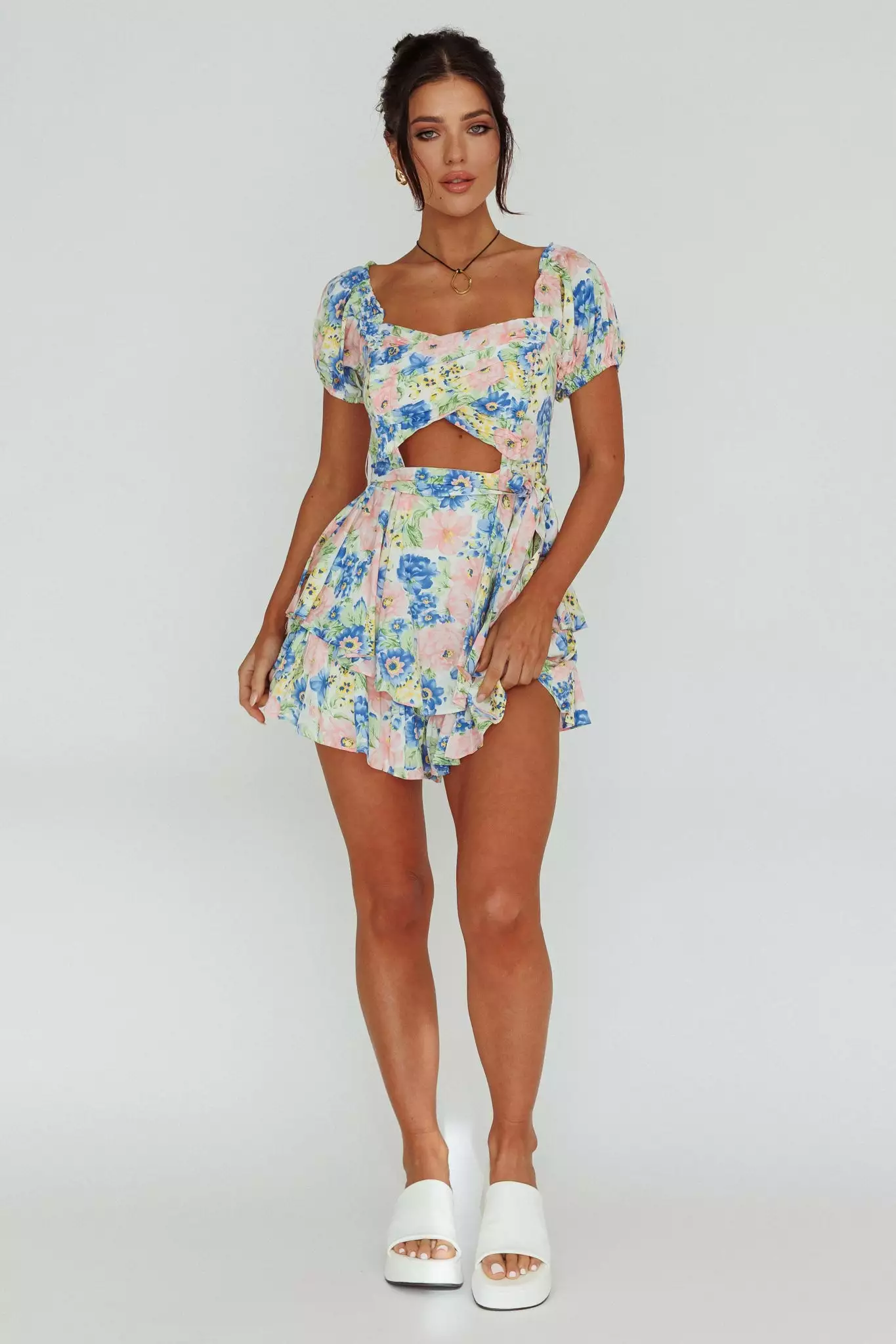 Angel Biba Whimsical Cut-out Bodice Romper Floral Blue - Image 5