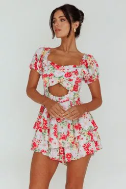 Angel Biba Whimsical Cut-out Bodice Romper Floral Pink