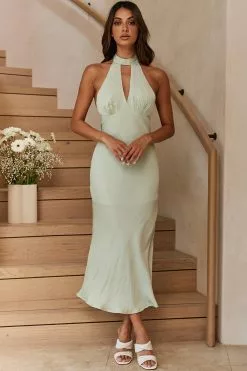 Selfie Leslie Madison Avenue Keyhole Bust Halterneck Midi Dress Pistachio