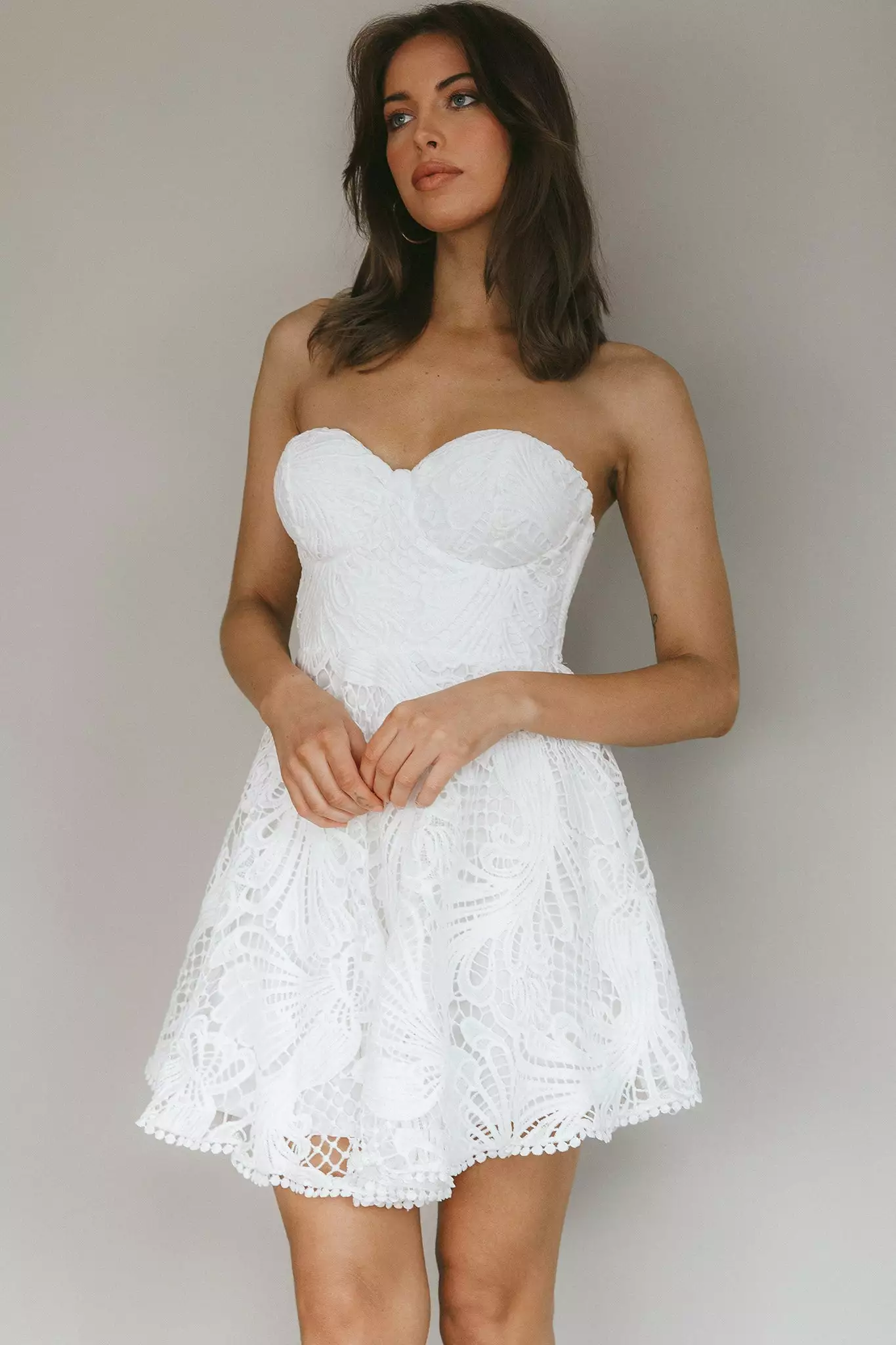 Selfie Leslie Cheyenne Sweetheart Neckline A-Line Dress White - Image 4