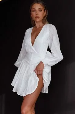 Selfie Leslie Sweet Escape Lantern Sleeve Pintuck Dress White