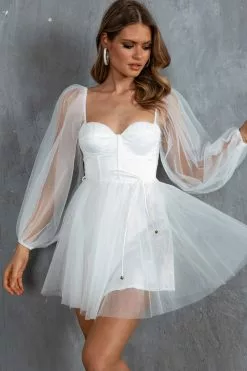 Angel Biba Fairytale Dream Sheer Sleeve Mini Dress White