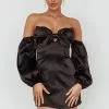 Saints + Secrets Lilly Off-Shoulder Bow Mini Dress Black