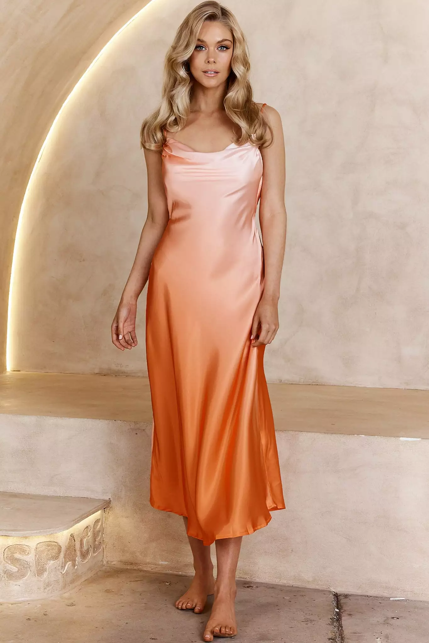Saints + Secrets Moment With You Ruched Bust Midi Dress Gradient Orange - Image 8