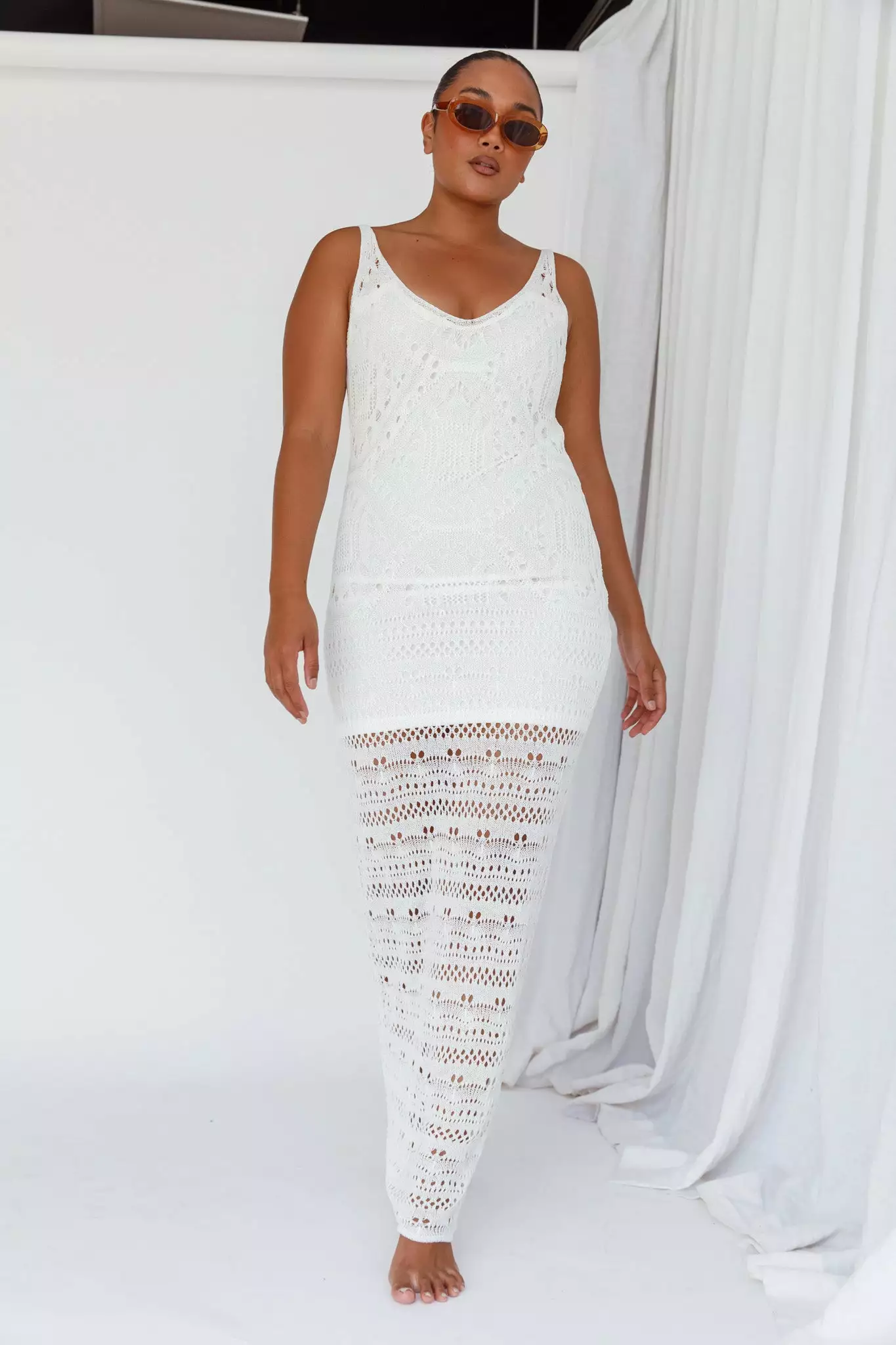 INDIKAH Endless Sun Crochet Maxi Dress White