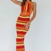 Indi Luxe French Riviera Halterneck Knit Maxi Dress Brown/Orange