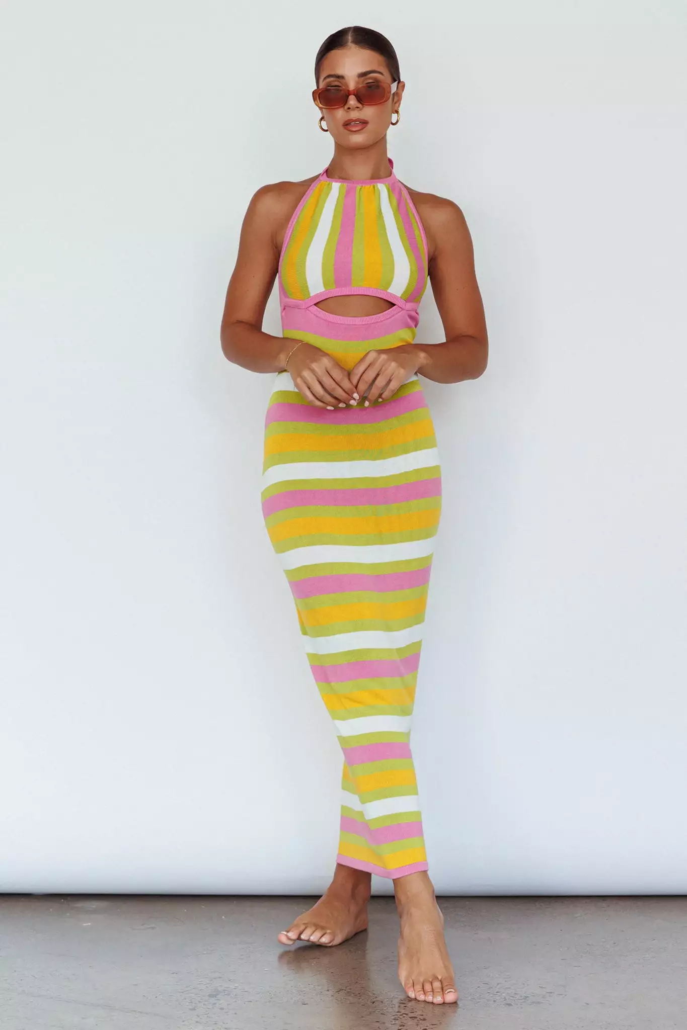 Indi Luxe French Riviera Halterneck Knit Maxi Dress Green/Purple - Image 5