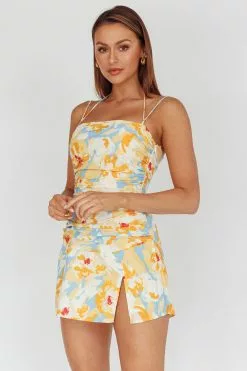 Angel Biba So Cliche Lace-Up Back Mini Dress Floral Orange