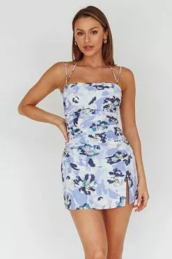 Angel Biba So Cliche Lace-Up Back Mini Dress Floral Purple