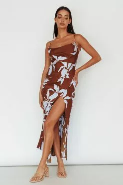 Here Comes The Sun Morea Cowl Neck Maxi Dress Floral Brown