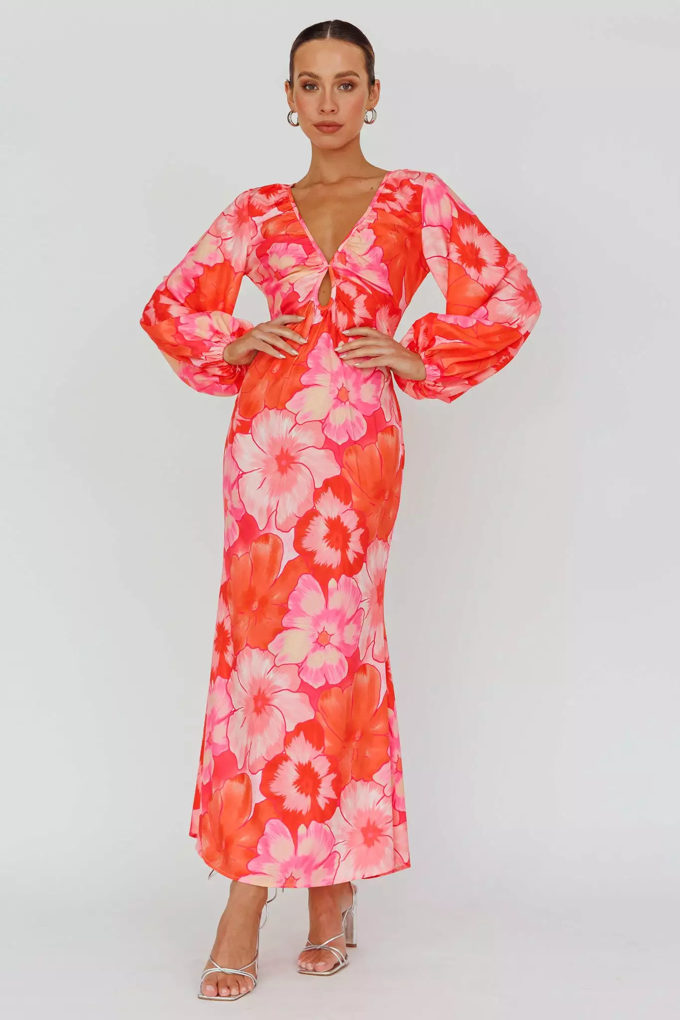 Here Comes The Sun Yessica Balloon Sleeve Midi Dress Floral Pink - Image 3
