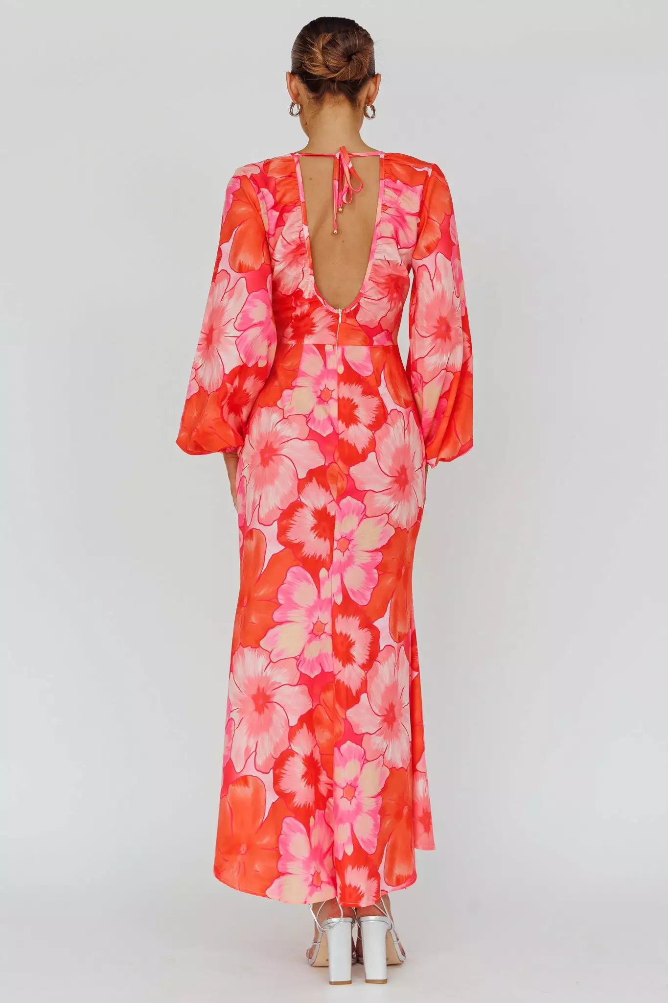 Here Comes The Sun Yessica Balloon Sleeve Midi Dress Floral Pink - Image 2