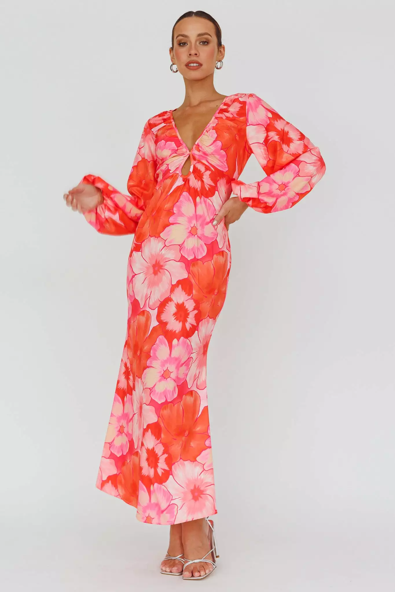 Here Comes The Sun Yessica Balloon Sleeve Midi Dress Floral Pink - Image 6