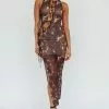 Indi Luxe Mira Tied Keyhole Maxi Dress Brown