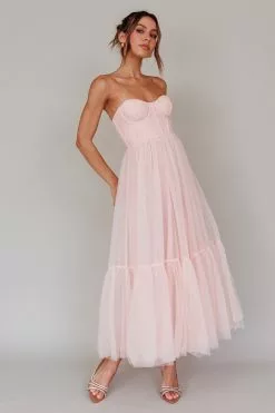 Mika&Gala Dancing With Me Sweetheart Tulle Midi Dress Pink