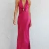Saints + Secrets Oasis Diamante Halterneck Maxi Dress Fuchsia