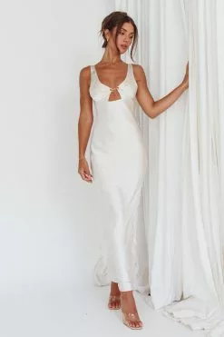 Saints + Secrets Blushing Beauty Horsebit Accent Maxi Dress Champagne