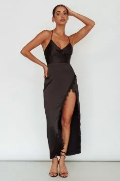 Saints + Secrets Winter Moon Lace Trim Midi Dress Black