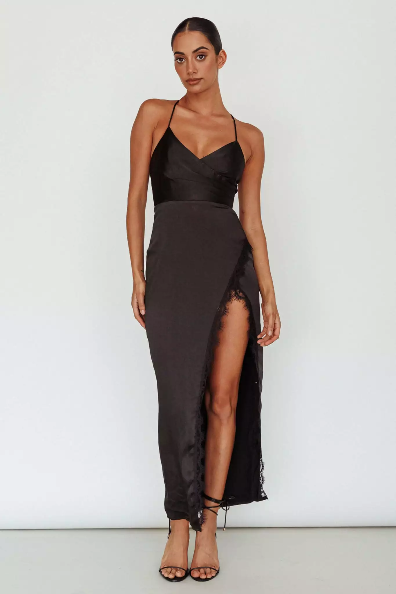 Saints + Secrets Winter Moon Lace Trim Midi Dress Black - Image 5