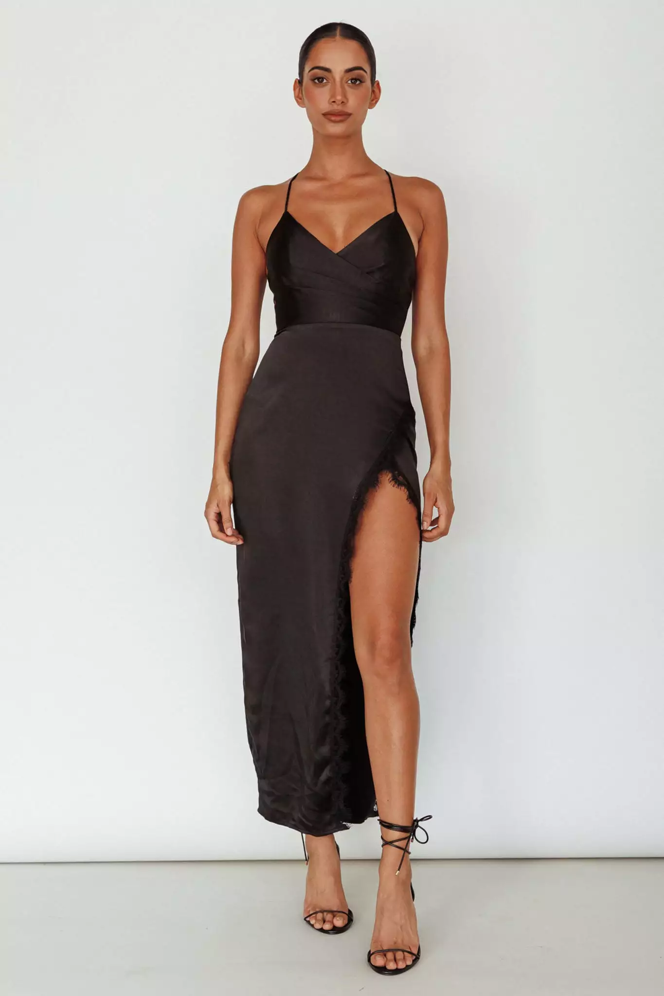 Saints + Secrets Winter Moon Lace Trim Midi Dress Black - Image 8