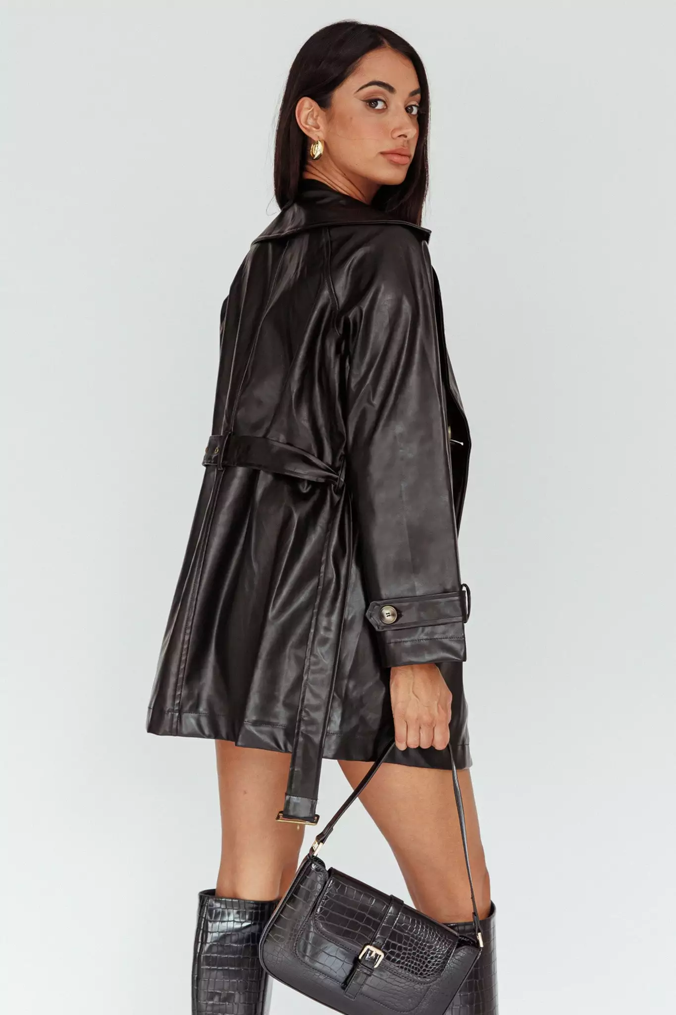 Mika&Gala Noa Faux Leather Belted Jacket Black - Image 2