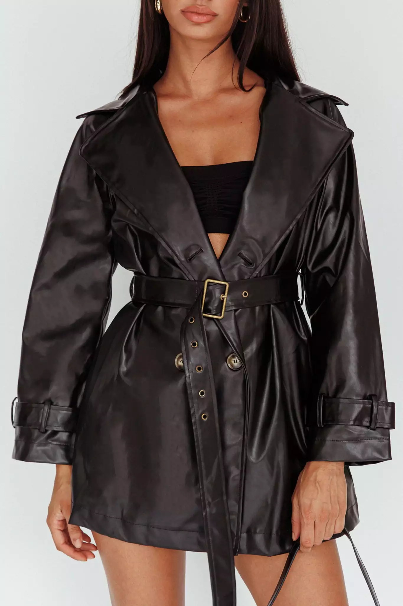 Mika&Gala Noa Faux Leather Belted Jacket Black - Image 4
