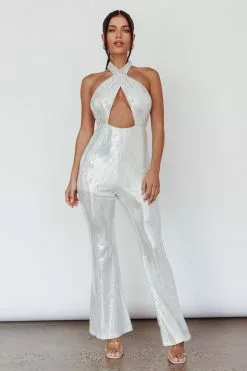 Angel Biba Moon In Leo Halterneck Jumpsuit Silver