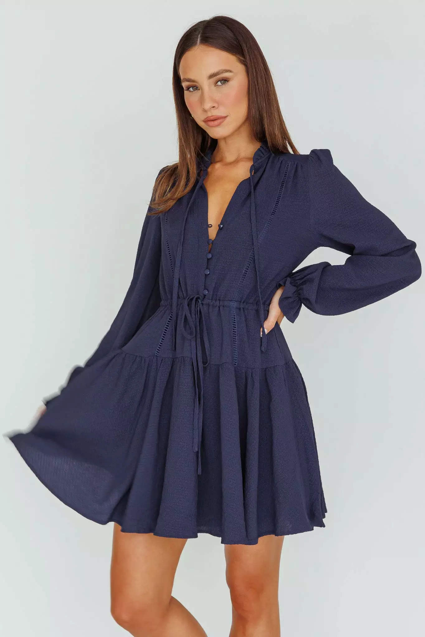 INDIKAH Waverly Long Sleeve Mini Dress Navy