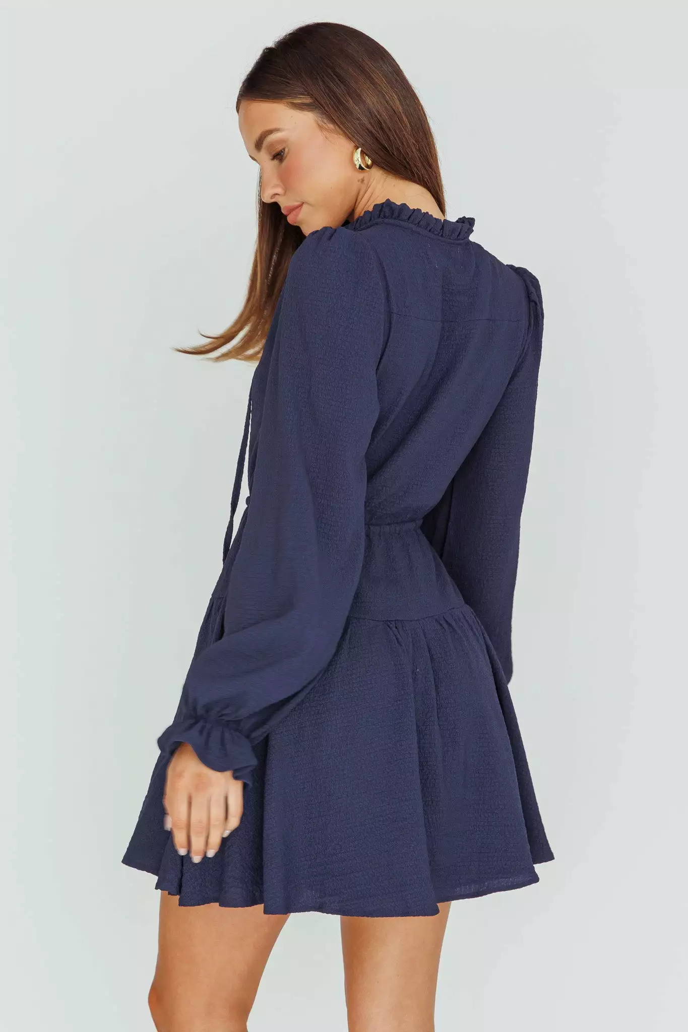 INDIKAH Waverly Long Sleeve Mini Dress Navy - Image 2