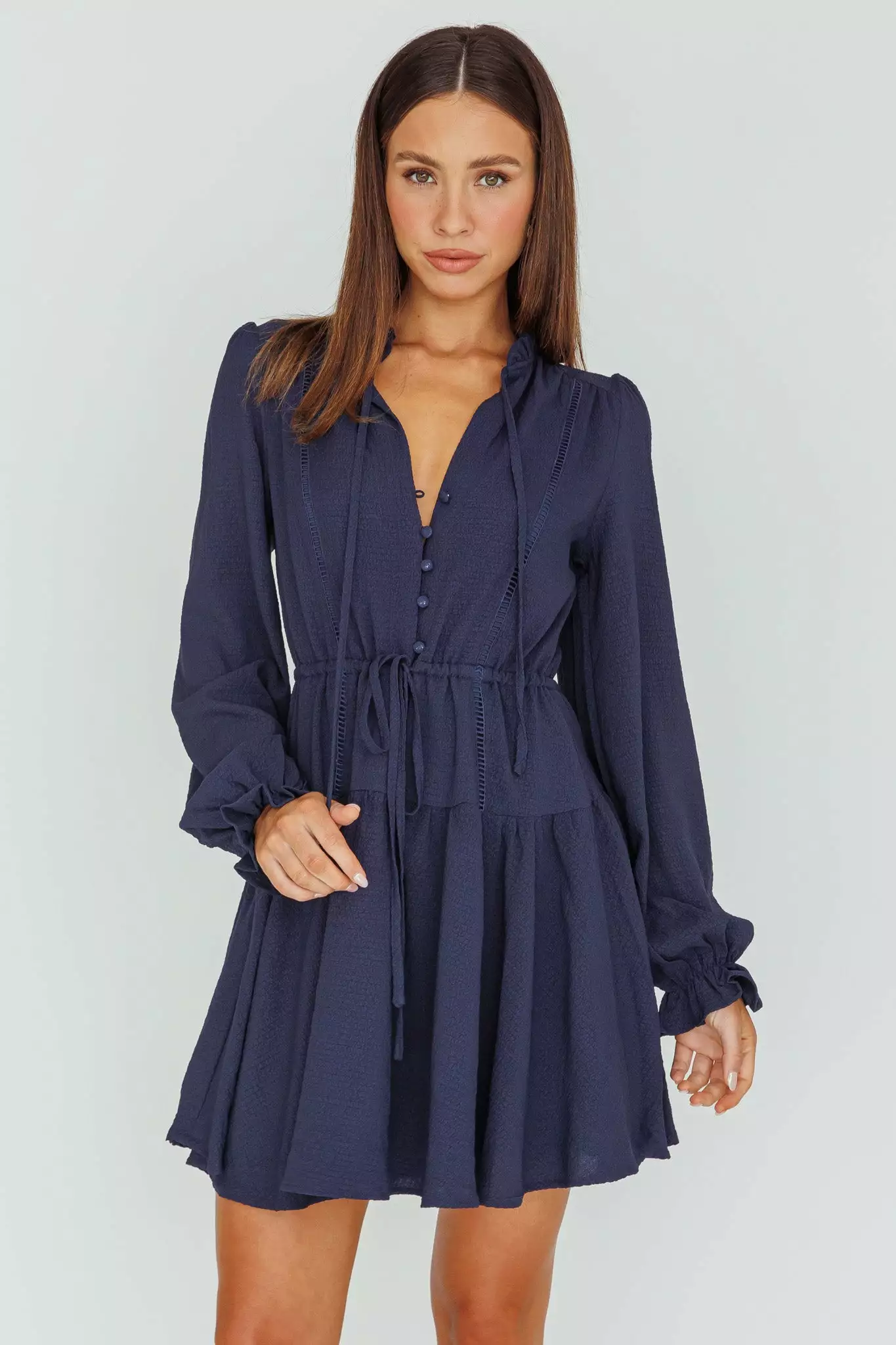INDIKAH Waverly Long Sleeve Mini Dress Navy - Image 6