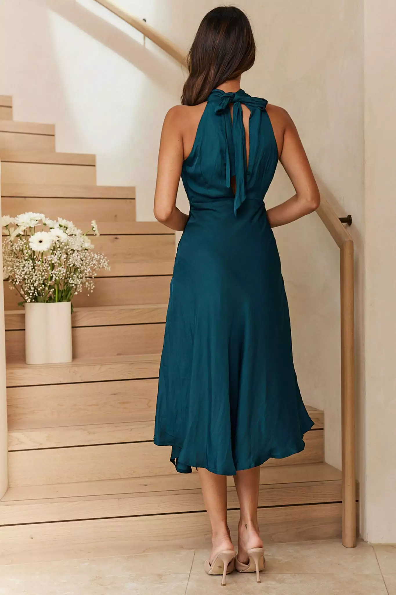 Selfie Leslie Promises Halterneck Front Split Midi Dress Forest Green - Image 2