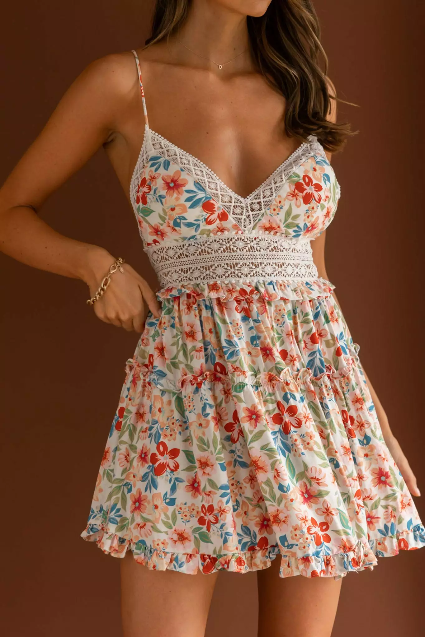 Here Comes The Sun Desert Rose Crochet Tie-Up Back Dress Floral White - Image 4