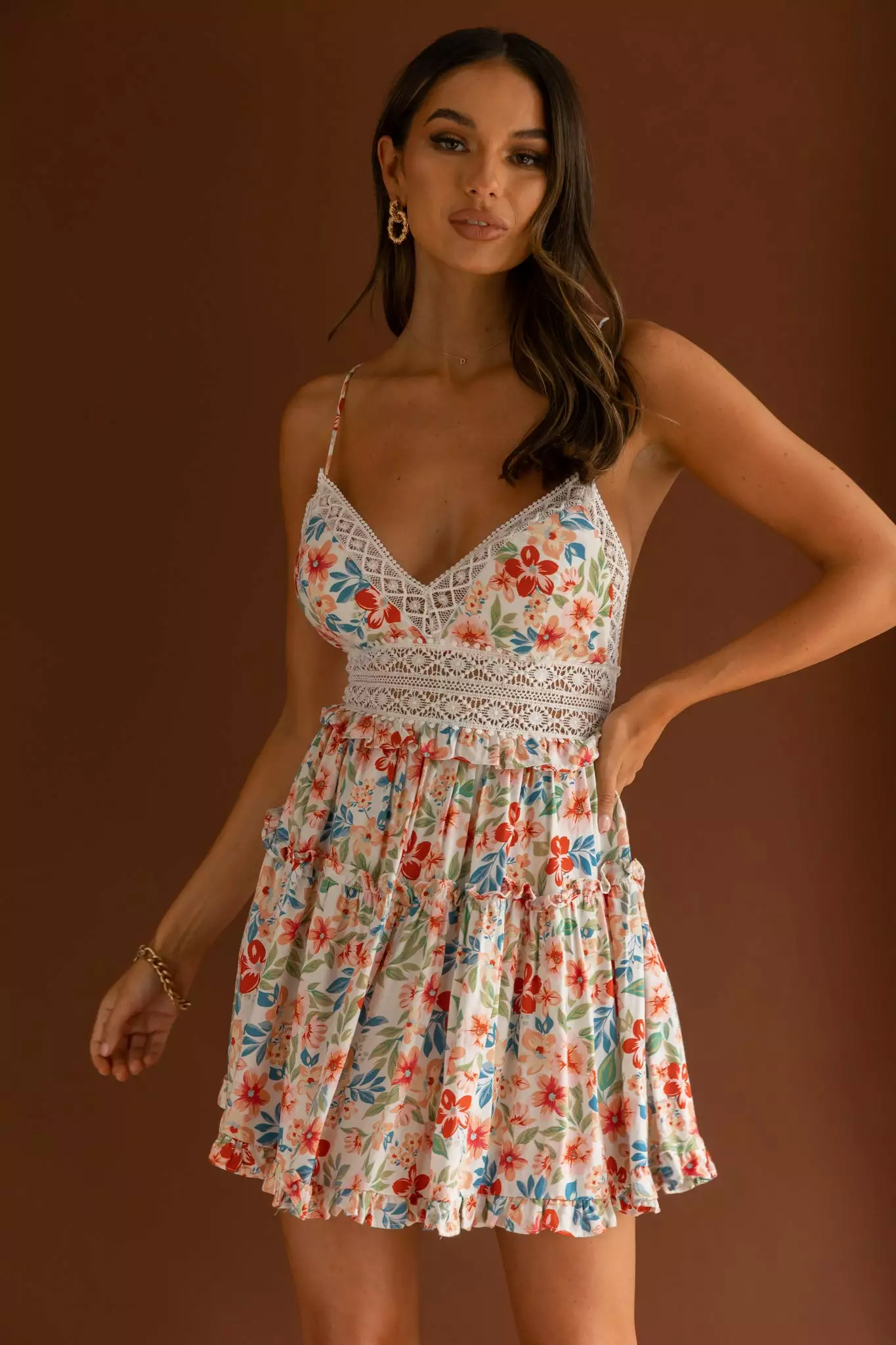 Here Comes The Sun Desert Rose Crochet Tie-Up Back Dress Floral White - Image 6