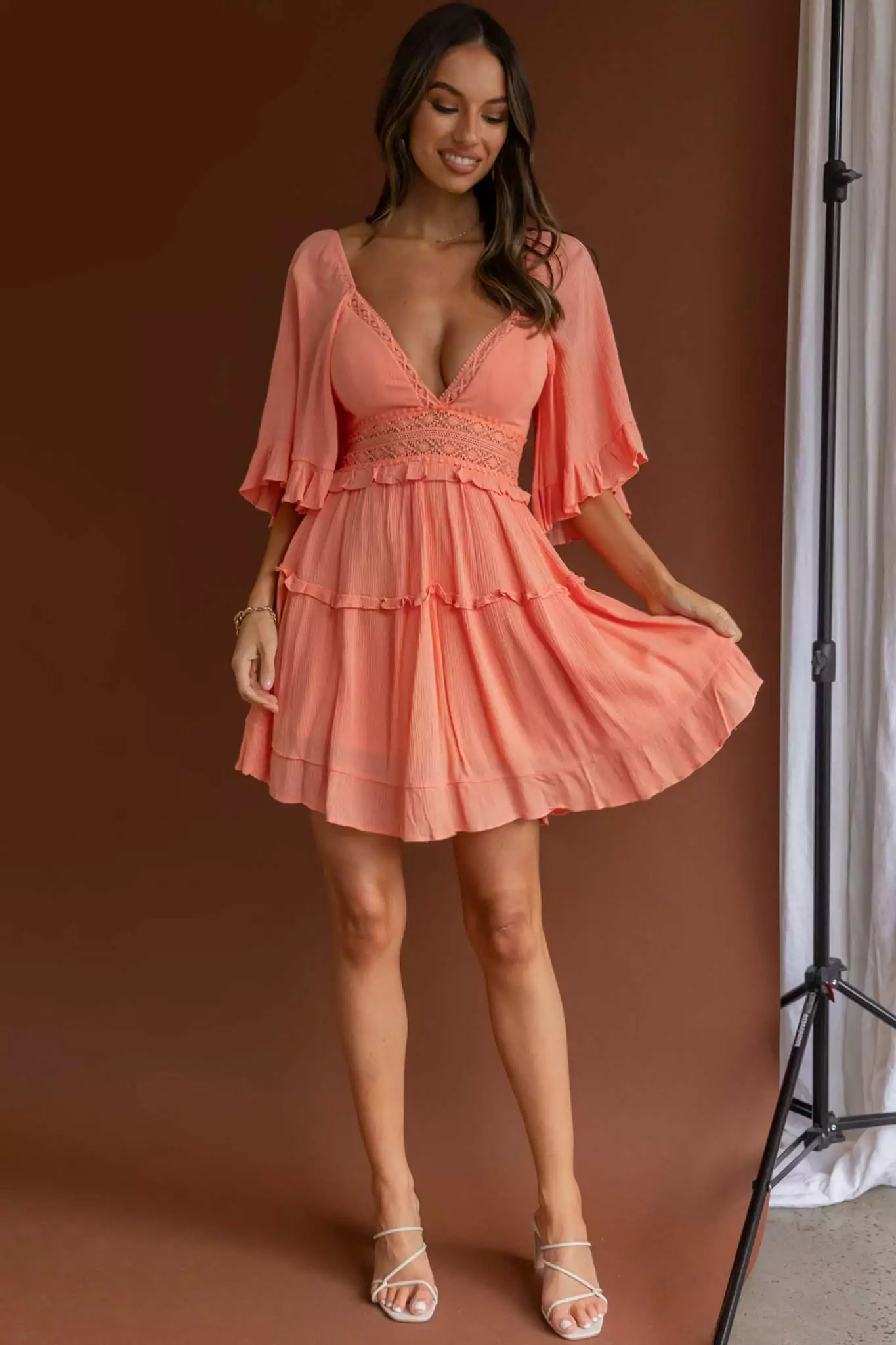 Desert Rose Bell Sleeve Mini Dress Blush - Image 3