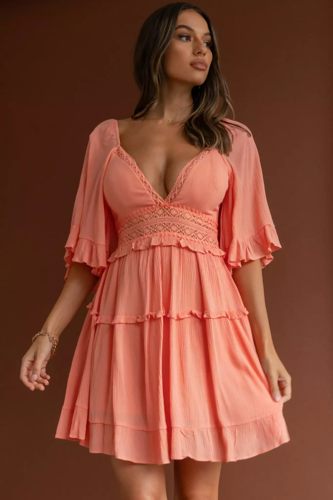 Desert Rose Bell Sleeve Mini Dress Blush - Image 4