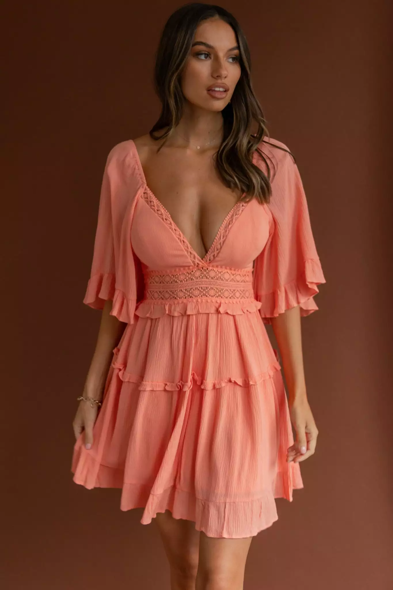 Desert Rose Bell Sleeve Mini Dress Blush - Image 6