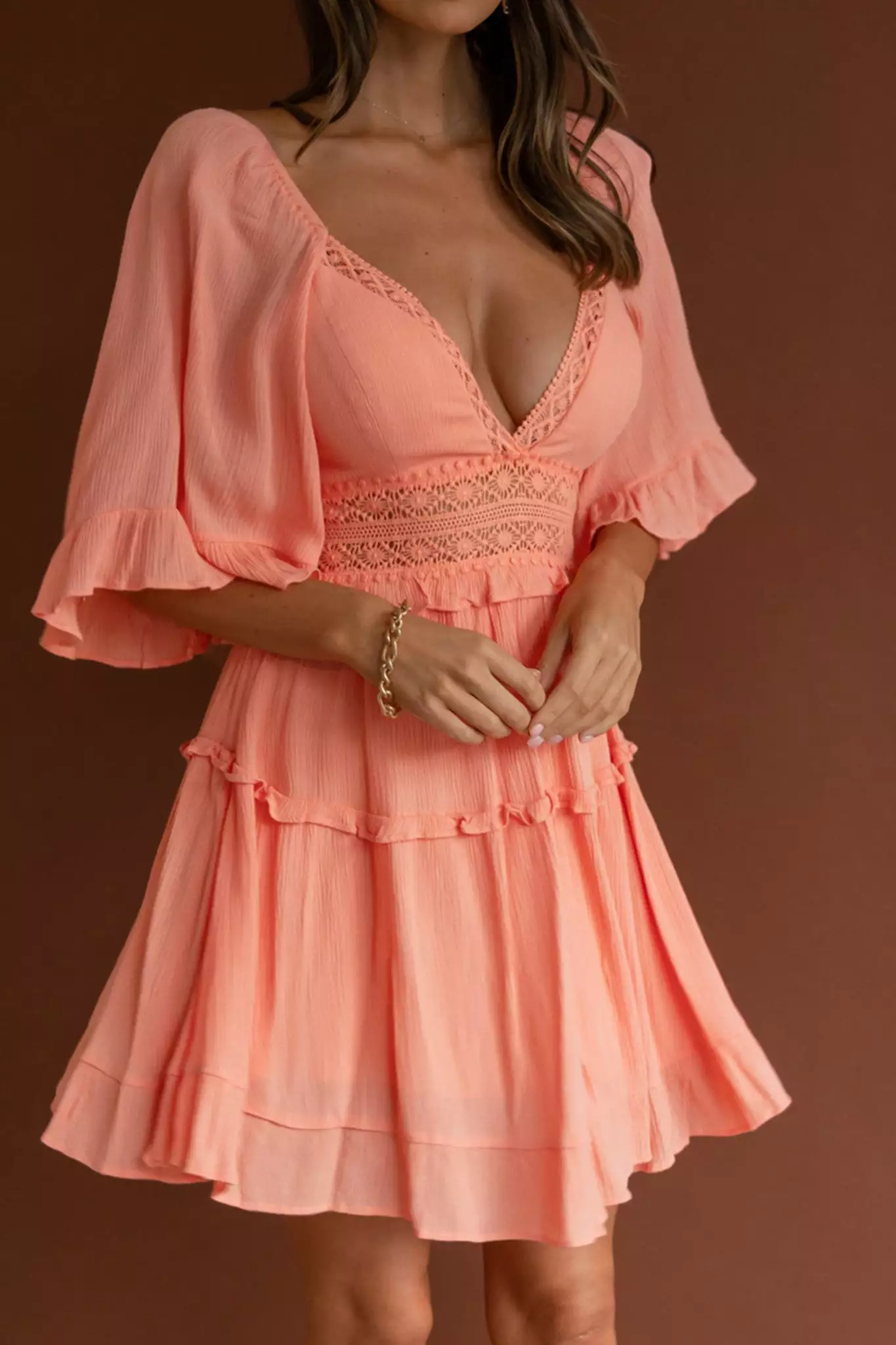 Desert Rose Bell Sleeve Mini Dress Blush - Image 7